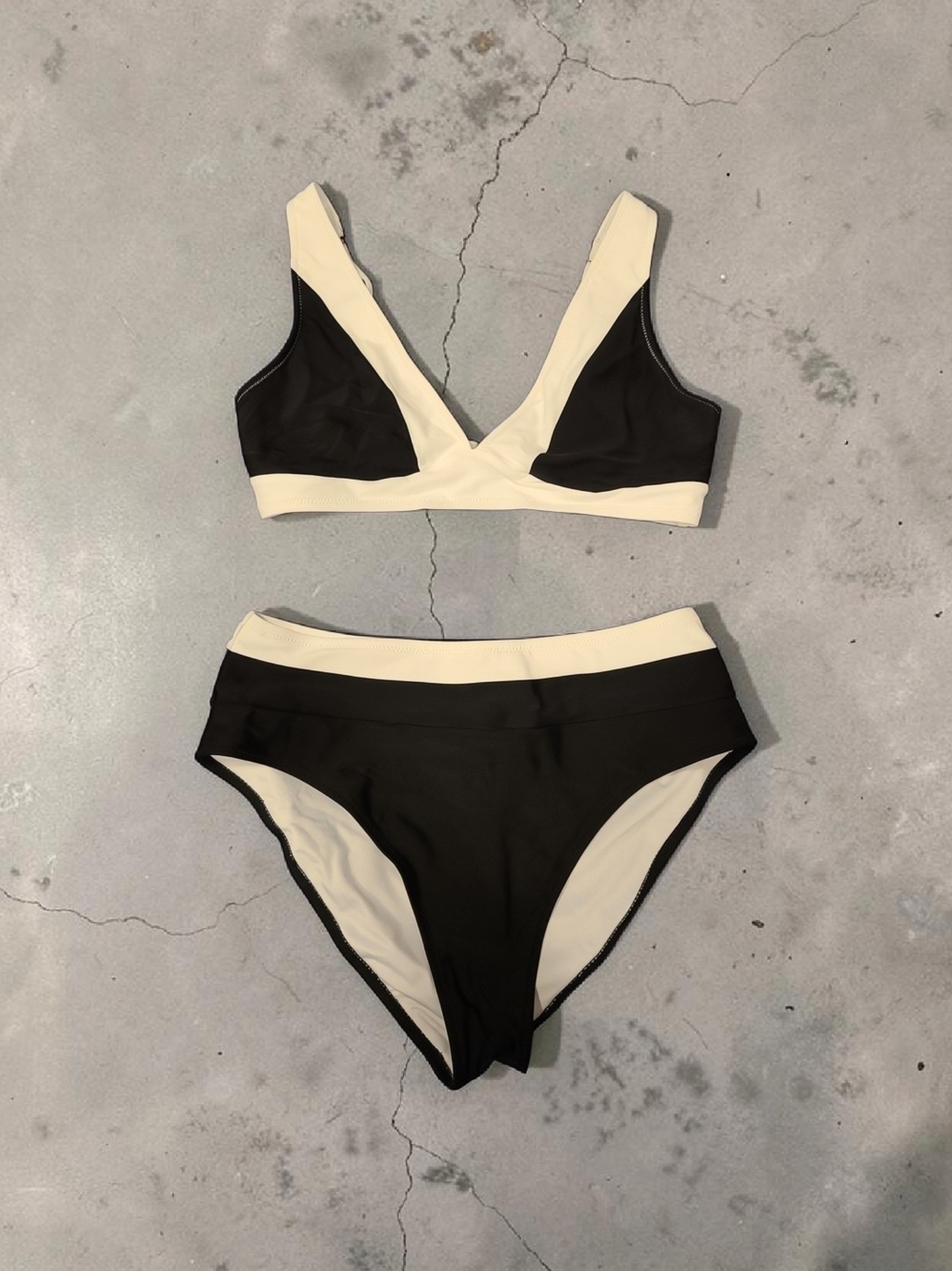 Two-Tone Black and White Bikini Set